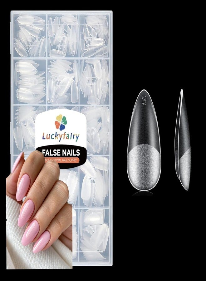 Luckyfairy أطراف أظافر جل لوزي من لاكي فيري، 504 قطعة، أظافر صناعية كاملة غير لامعة مزدوجة الجوانب، 15 مقاسًا، أظافر أكريليك ناعمة مصقولة مسبقًا، تغطية كاملة، أظافر لاصقة لتركيب الأظافر في صالونات التجميل المنزلية - Image 1